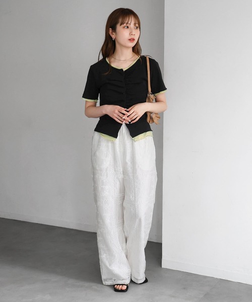 tiptop（ティップトップ）の「パッチワーク風刺繍イージーパンツ（その他パンツ・レディース・オフホワイト/ブラック・FREE）」の21枚目の写真