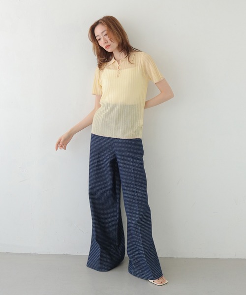 CLEIO（クレイオ）の「【CLEIO】バイカラーシアーポロニット BICOLOR SHEER POLO KNIT（Tシャツ/カットソー・レディース・ネイビー/ブラウン/アイボリー/ピンク・FREE）」の5枚目の写真