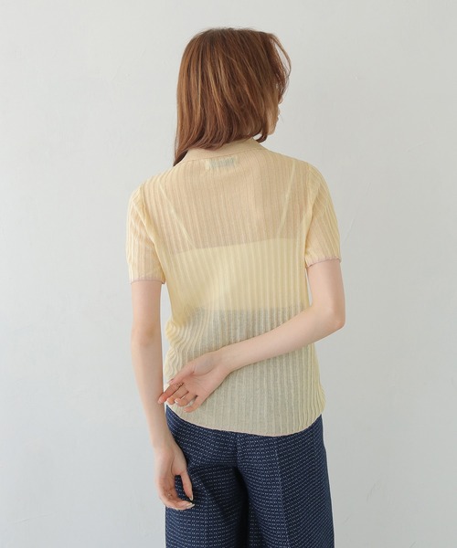 CLEIO（クレイオ）の「【CLEIO】バイカラーシアーポロニット BICOLOR SHEER POLO KNIT（Tシャツ/カットソー・レディース・ネイビー/ブラウン/アイボリー/ピンク・FREE）」の7枚目の写真