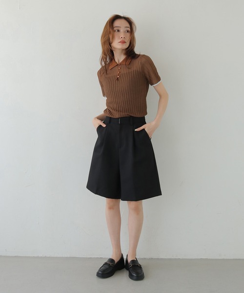CLEIO（クレイオ）の「【CLEIO】バイカラーシアーポロニット BICOLOR SHEER POLO KNIT（Tシャツ/カットソー・レディース・ネイビー/ブラウン/アイボリー/ピンク・FREE）」の22枚目の写真