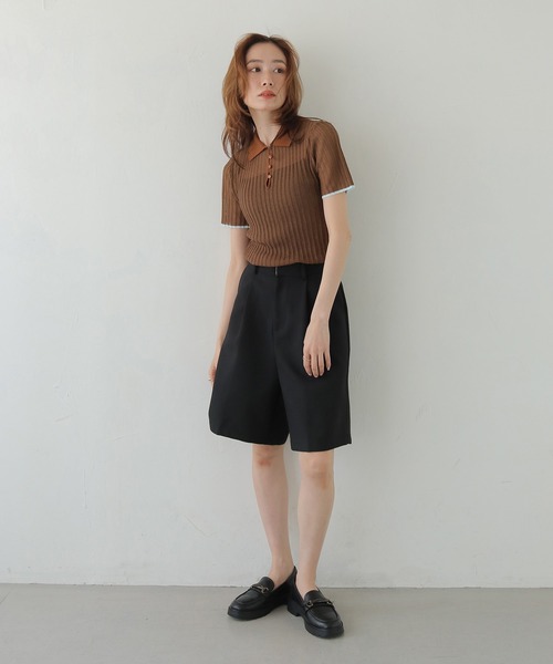 CLEIO（クレイオ）の「【CLEIO】バイカラーシアーポロニット BICOLOR SHEER POLO KNIT（Tシャツ/カットソー・レディース・ネイビー/ブラウン/アイボリー/ピンク・FREE）」の20枚目の写真