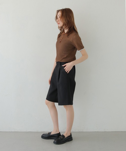 CLEIO（クレイオ）の「【CLEIO】バイカラーシアーポロニット BICOLOR SHEER POLO KNIT（Tシャツ/カットソー・レディース・ネイビー/ブラウン/アイボリー/ピンク・FREE）」の19枚目の写真