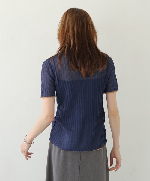 CLEIO（クレイオ）の「【CLEIO】バイカラーシアーポロニット BICOLOR SHEER POLO KNIT（Tシャツ/カットソー・レディース・ネイビー/ブラウン/アイボリー/ピンク・FREE）」の13枚目の写真