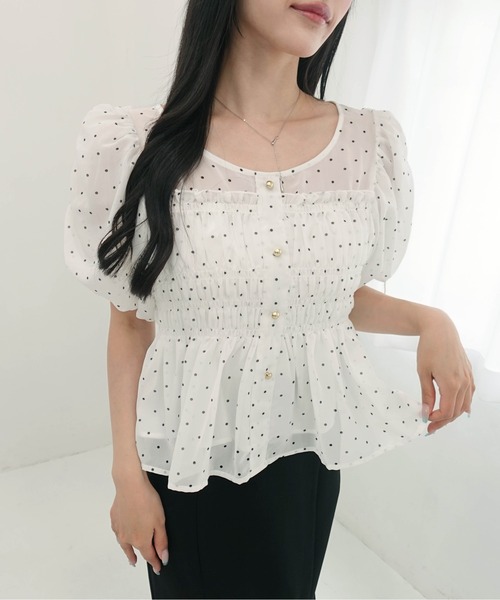 SOELA(ソエラ)の「【INGNI SOELA】ドットギャザーブラウス/WEB限定(シャツ/ブラウス・レディース・ブラック×ホワイト/ホワイト×ブラック・FREE)」の14枚目の写真