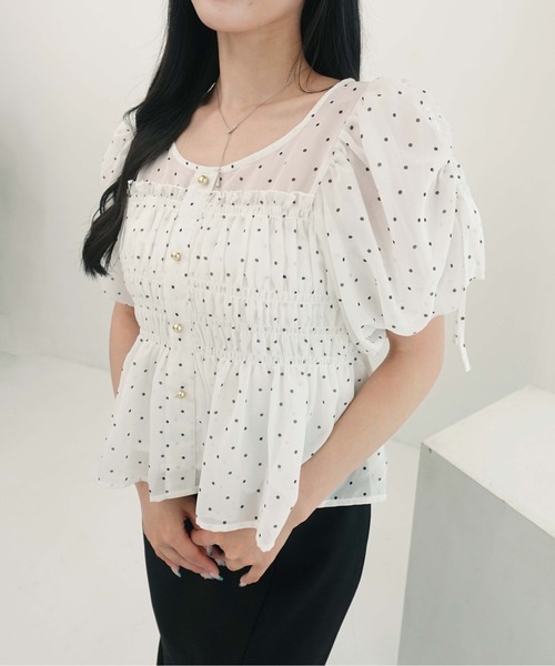 SOELA(ソエラ)の「【INGNI SOELA】ドットギャザーブラウス/WEB限定(シャツ/ブラウス・レディース・ブラック×ホワイト/ホワイト×ブラック・FREE)」の15枚目の写真