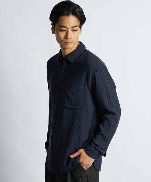 LANVIN en Bleu(ランバンオンブルー)の「製品染め ダブルガーゼ カジュアルシャツ(シャツ/ブラウス・メンズ・ネイビー/チャコールグレー・46/48/50/52)」の4枚目の写真