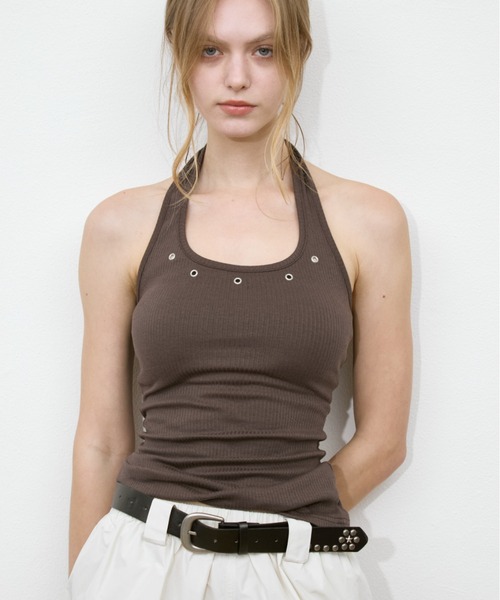 Rohwel(ローウェル)の「Eyelet Halter Tank Tops / アイレットホルタータンクトップス(タンクトップ・レディース・ホワイト/ブラック/ブラウン・FREE)」の7枚目の写真