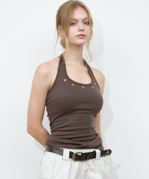 Rohwel(ローウェル)の「Eyelet Halter Tank Tops / アイレットホルタータンクトップス(タンクトップ・レディース・ホワイト/ブラック/ブラウン・FREE)」の6枚目の写真