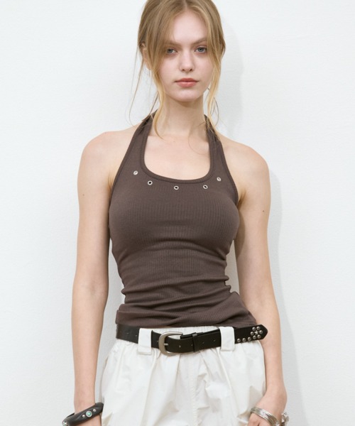 Rohwel(ローウェル)の「Eyelet Halter Tank Tops / アイレットホルタータンクトップス(タンクトップ・レディース・ホワイト/ブラック/ブラウン・FREE)」の5枚目の写真
