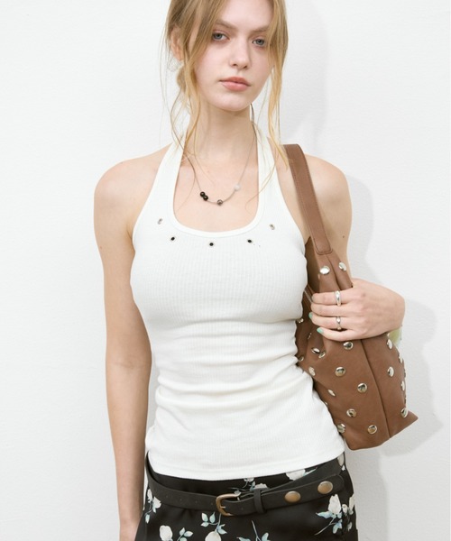 Rohwel(ローウェル)の「Eyelet Halter Tank Tops / アイレットホルタータンクトップス(タンクトップ・レディース・ホワイト/ブラック/ブラウン・FREE)」の17枚目の写真