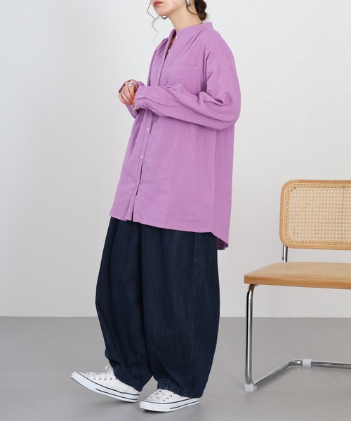 Fanaka(ファナカ)の「ダブルガーゼシャツブラウス 長袖(シャツ/ブラウス・レディース・バイオレット・L-Long)」の7枚目の写真