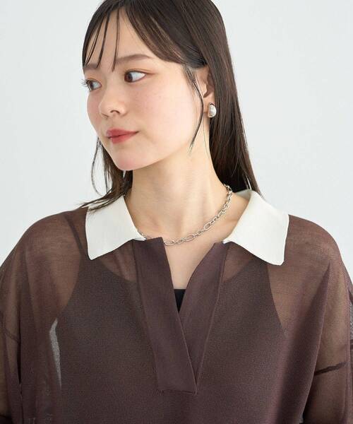 earth music&ecology（アースミュージックアンドエコロジー）の「シアーポロプルオーバー（ニット/セーター・レディース・ブラック/オフホワイト/ブラウン・FREE）」の19枚目の写真