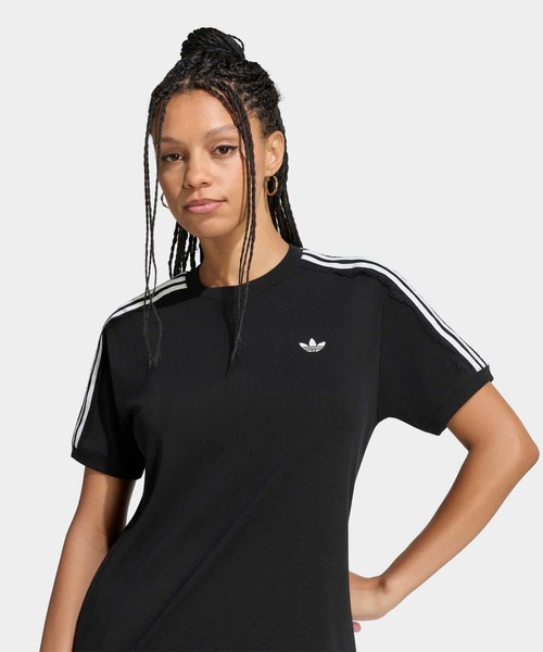 adidas（アディダス）の「レース スリーストライプス Tシャツ / アディダスオリジナルス adidas Originals（Tシャツ/カットソー・レディース・ブラック・X-SMALL/SMALL/MEDIUM/X-LARGE/LARGE/XX-LARGE）」の3枚目の写真
