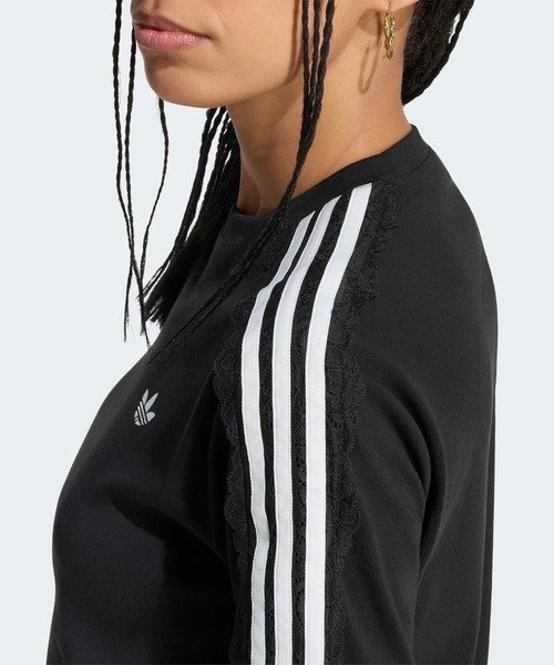 adidas（アディダス）の「レース スリーストライプス Tシャツ / アディダスオリジナルス adidas Originals（Tシャツ/カットソー・レディース・ブラック・X-SMALL/SMALL/MEDIUM/X-LARGE/LARGE/XX-LARGE）」の4枚目の写真