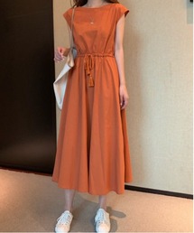 ビックシルエットウエスト絞りノースリーブワンピース