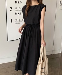 ビックシルエットウエスト絞りノースリーブワンピース