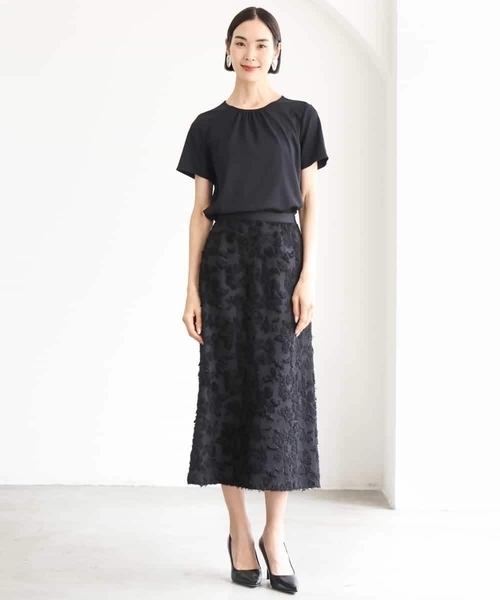 MICHEL KLEIN(ミッシェル・クラン)の「ギャザーネックジョーゼットカットソー(Tシャツ/カットソー・レディース・ホワイト/ブラック/ライラック・38)」の10枚目の写真