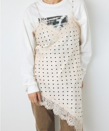 AZUL by moussy | 【着丈バリエ】【大人気!待望のリピート】レースサテンアシメキャミソール 春服 夏服 秋服 冬服 レイヤード ドット柄有り(キャミソール)