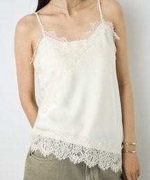 AZUL by moussy | 【着丈バリエ】【大人気!待望のリピート】レースサテンアシメキャミソール 春服 夏服 秋服 冬服 レイヤード ドット柄有り【身長/骨格別着用画像あり】(キャミソール)