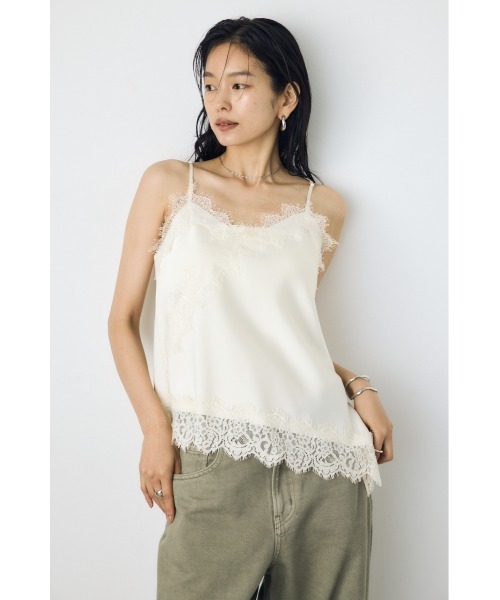 AZUL by moussy(アズールバイマウジー)の「【着丈バリエ】【大人気!待望のリピート】レースサテンアシメキャミソール 春服 夏服 秋服 冬服 レイヤード ドット柄有り(キャミソール・レディース・ブラック系その他/アイボリー/ブラック/ホワイト系その他・MEDIUM/SMALL)」の5枚目の写真