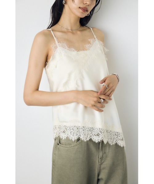 AZUL by moussy(アズールバイマウジー)の「【着丈バリエ】【大人気!待望のリピート】レースサテンアシメキャミソール 春服 夏服 秋服 冬服 レイヤード ドット柄有り(キャミソール・レディース・ブラック系その他/アイボリー/ブラック/ホワイト系その他・MEDIUM/SMALL)」の6枚目の写真
