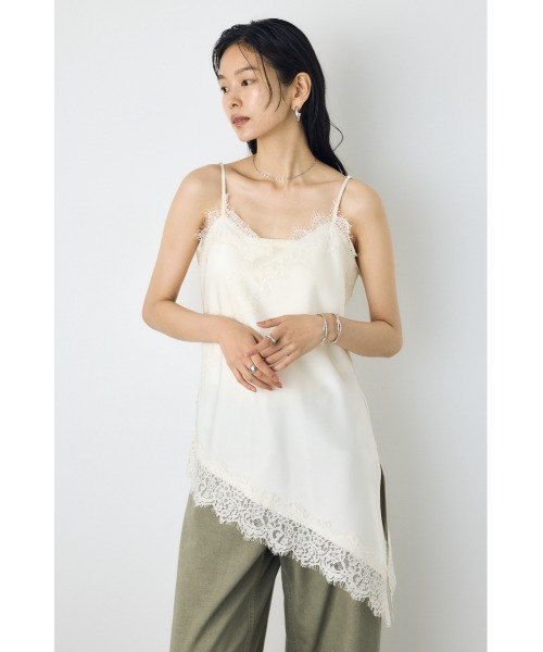 AZUL by moussy(アズールバイマウジー)の「【着丈バリエ】【大人気!待望のリピート】レースサテンアシメキャミソール 春服 夏服 秋服 冬服 レイヤード ドット柄有り(キャミソール・レディース・ブラック系その他/アイボリー/ブラック/ホワイト系その他・MEDIUM/SMALL)」の7枚目の写真
