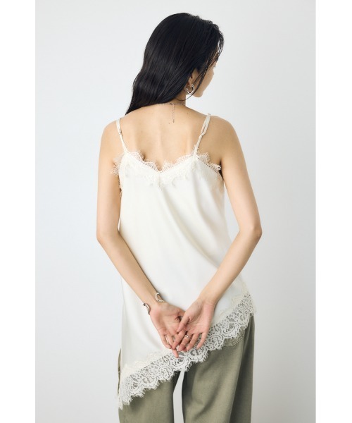AZUL by moussy(アズールバイマウジー)の「【着丈バリエ】【大人気!待望のリピート】レースサテンアシメキャミソール 春服 夏服 秋服 冬服 レイヤード ドット柄有り(キャミソール・レディース・ブラック系その他/アイボリー/ブラック/ホワイト系その他・MEDIUM/SMALL)」の8枚目の写真
