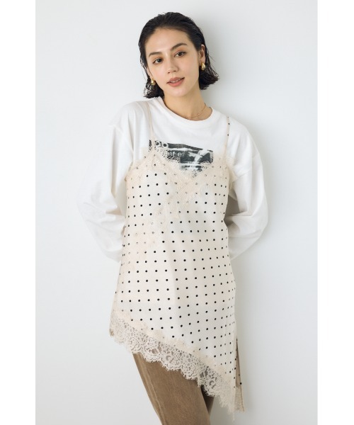 AZUL by moussy(アズールバイマウジー)の「【着丈バリエ】【大人気!待望のリピート】レースサテンアシメキャミソール 春服 夏服 秋服 冬服 レイヤード ドット柄有り(キャミソール・レディース・ブラック系その他/アイボリー/ブラック/ホワイト系その他・MEDIUM/SMALL)」の16枚目の写真
