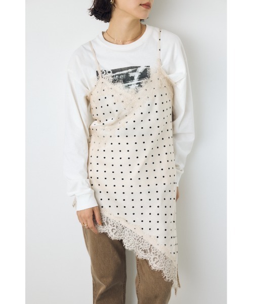 AZUL by moussy(アズールバイマウジー)の「【着丈バリエ】【大人気!待望のリピート】レースサテンアシメキャミソール 春服 夏服 秋服 冬服 レイヤード ドット柄有り(キャミソール・レディース・ブラック系その他/アイボリー/ブラック/ホワイト系その他・MEDIUM/SMALL)」の17枚目の写真