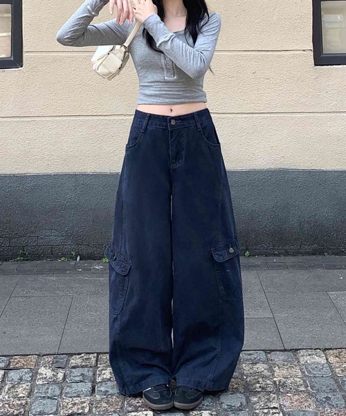 ヴィンテージ風 マルチポケット ワークデニムパンツ（デニムパンツ