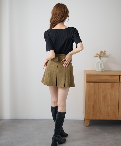 DAYRA(デイラ)の「レース ドロスト リボン 半袖 リブ トップス(Tシャツ/カットソー・レディース・チャコールグレー/ブラック・FREE)」の4枚目の写真