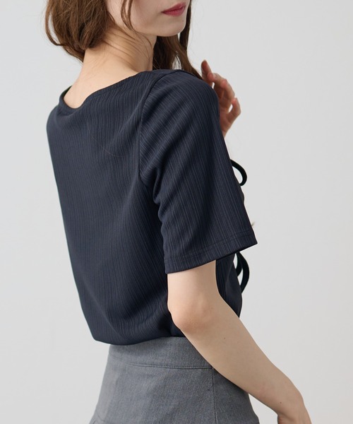 DAYRA(デイラ)の「レース ドロスト リボン 半袖 リブ トップス(Tシャツ/カットソー・レディース・チャコールグレー/ブラック・FREE)」の12枚目の写真