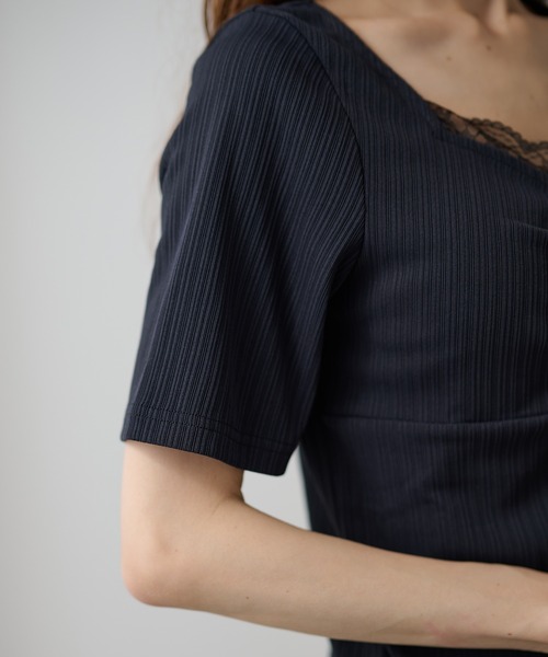 DAYRA(デイラ)の「レース ドロスト リボン 半袖 リブ トップス(Tシャツ/カットソー・レディース・チャコールグレー/ブラック・FREE)」の19枚目の写真