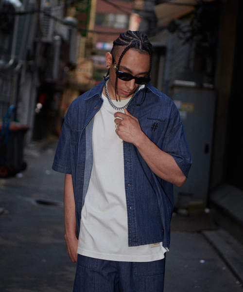 BEENTRILL（ビントリル）の「ライトデニム半袖ワークシャツ（インディゴ）（その他トップス・レディース・その他・SMALL/MEDIUM/LARGE/X-LARGE）」の7枚目の写真
