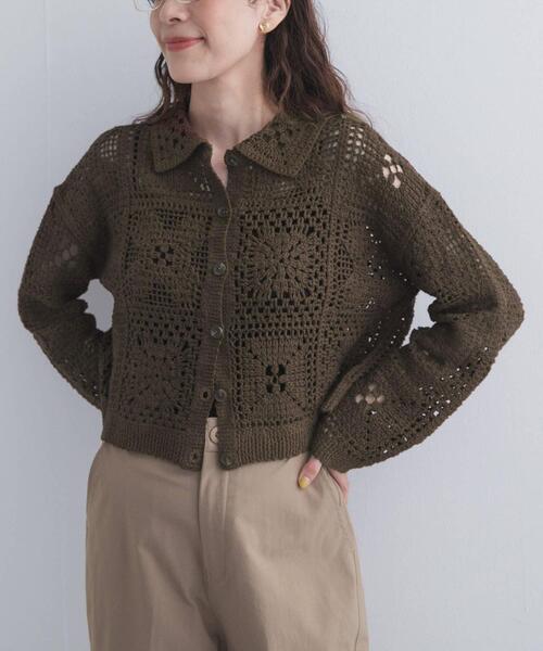 URBAN RESEARCH DOORS(アーバンリサーチドアーズ)の「衿付きクロシェカーディガン(カーディガン/ボレロ・レディース・ブラウン/ナチュラル・FREE)」の2枚目の写真