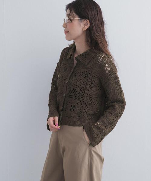 URBAN RESEARCH DOORS(アーバンリサーチドアーズ)の「衿付きクロシェカーディガン(カーディガン/ボレロ・レディース・ブラウン/ナチュラル・FREE)」の7枚目の写真