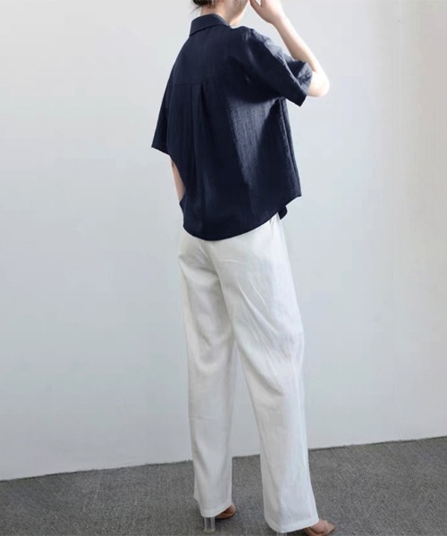 ONEP STAR(ワンピスター)の「ポケット付き半袖ベーシックシャツ(シャツ/ブラウス・レディース・ネイビー・LARGE/MEDIUM/X-LARGE)」の3枚目の写真