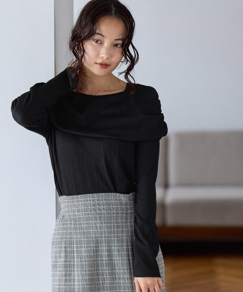 VIS（ビス）の「チェック＆無地ジャガードオフショル風プルオーバー（Tシャツ/カットソー・レディース・ブラウン系その他2/キナリ/ブラウン/ブラック・FREE）」の18枚目の写真