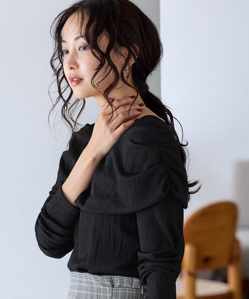 VIS（ビス）の「チェック＆無地ジャガードオフショル風プルオーバー（Tシャツ/カットソー・レディース・ブラウン系その他2/キナリ/ブラウン/ブラック・FREE）」の20枚目の写真