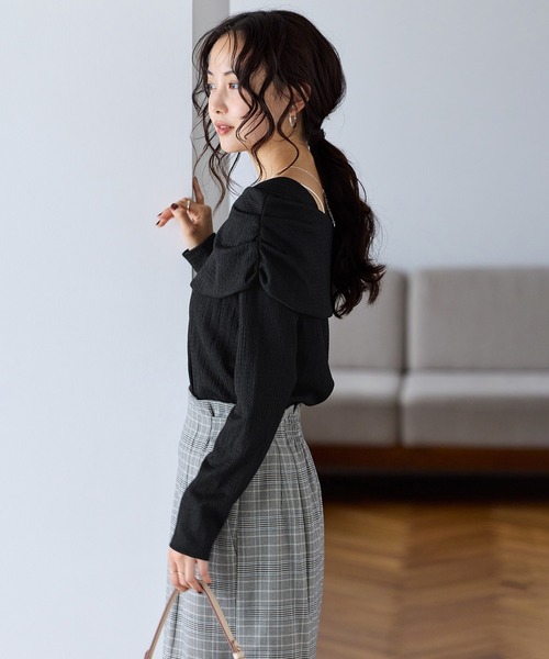 VIS（ビス）の「チェック＆無地ジャガードオフショル風プルオーバー（Tシャツ/カットソー・レディース・ブラウン系その他2/キナリ/ブラウン/ブラック・FREE）」の22枚目の写真