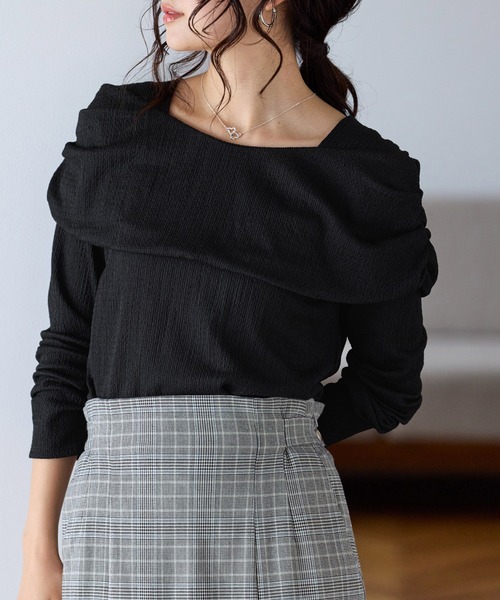 VIS（ビス）の「チェック＆無地ジャガードオフショル風プルオーバー（Tシャツ/カットソー・レディース・ブラウン系その他2/キナリ/ブラウン/ブラック・FREE）」の19枚目の写真