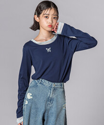 ZIDDY（ジディ）の「バタフライ刺しゅうシアーレイヤード風長袖トップス(130~160cm)（Tシャツ/カットソー）」