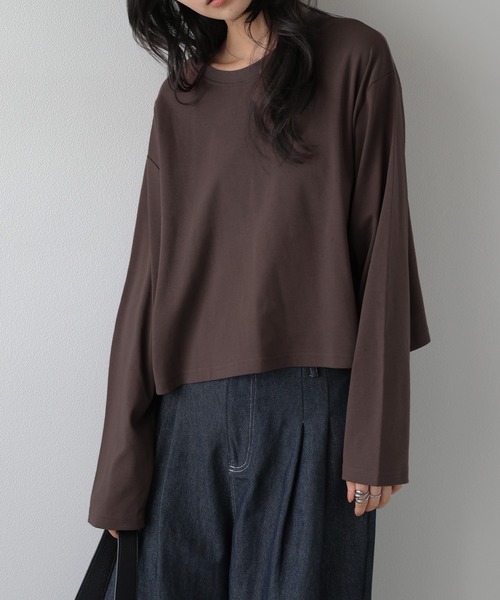 La-gemme（ラジェム）の「ロングスリーブTシャツ/ショート丈/スタイルアップ（Tシャツ/カットソー・レディース・ベージュ/杢グレー/ブラウン/ブラック・フリー）」の3枚目の写真