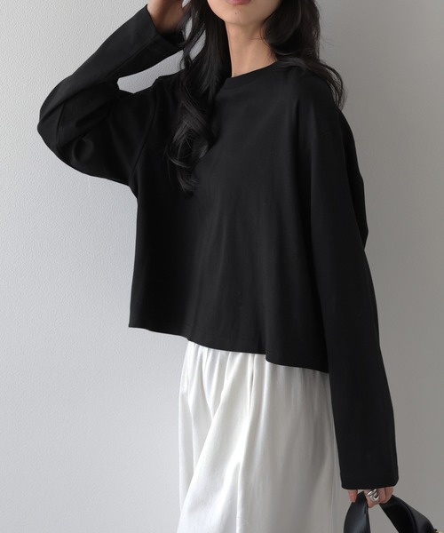 La-gemme（ラジェム）の「ロングスリーブTシャツ/ショート丈/スタイルアップ（Tシャツ/カットソー・レディース・ベージュ/杢グレー/ブラウン/ブラック・フリー）」の2枚目の写真