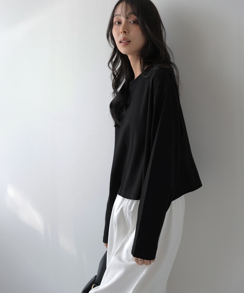 La-gemme（ラジェム）の「ロングスリーブTシャツ/ショート丈/スタイルアップ（Tシャツ/カットソー・レディース・ベージュ/杢グレー/ブラウン/ブラック・フリー）」の22枚目の写真