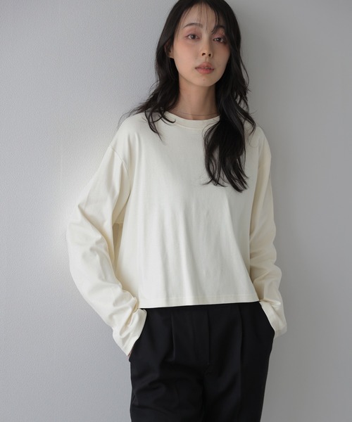 La-gemme（ラジェム）の「ロングスリーブTシャツ/ショート丈/スタイルアップ（Tシャツ/カットソー・レディース・ベージュ/杢グレー/ブラウン/ブラック・フリー）」の9枚目の写真