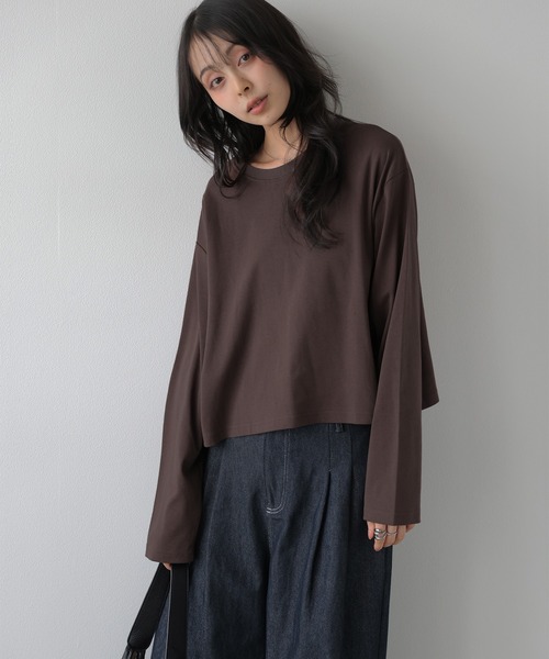 La-gemme（ラジェム）の「ロングスリーブTシャツ/ショート丈/スタイルアップ（Tシャツ/カットソー・レディース・ベージュ/杢グレー/ブラウン/ブラック・フリー）」の18枚目の写真