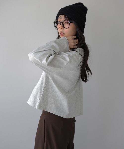 La-gemme（ラジェム）の「ロングスリーブTシャツ/ショート丈/スタイルアップ（Tシャツ/カットソー・レディース・ベージュ/杢グレー/ブラウン/ブラック・フリー）」の15枚目の写真