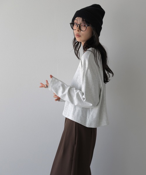 La-gemme（ラジェム）の「ロングスリーブTシャツ/ショート丈/スタイルアップ（Tシャツ/カットソー・レディース・ベージュ/杢グレー/ブラウン/ブラック・フリー）」の16枚目の写真