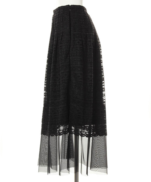 31 Sons de mode（トランテアン　ソン　ドゥ　モード）の「レースレイヤードスリットロングスカート（スカート・レディース・ホワイト/ブラック・36/38）」の6枚目の写真